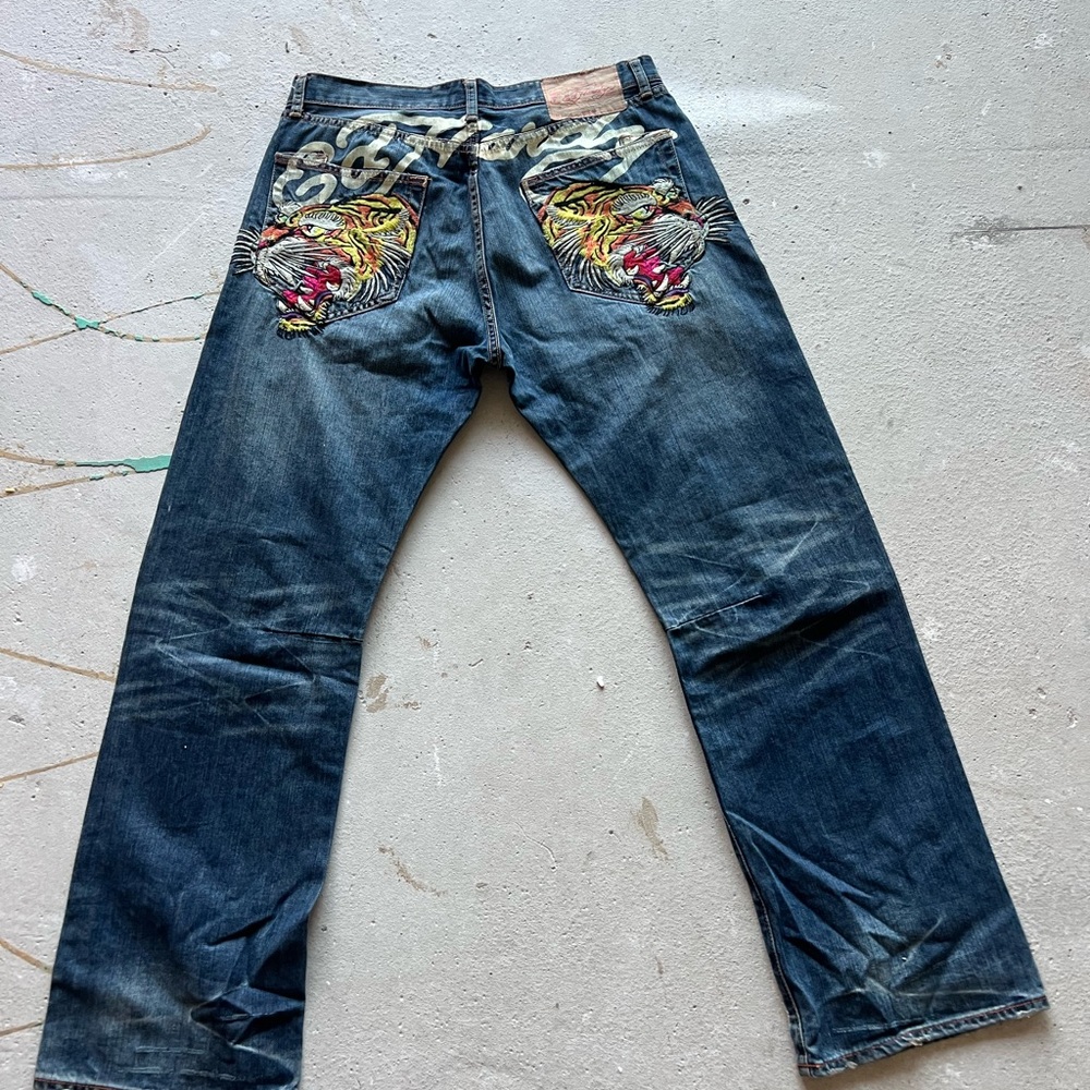 Ed Hardy Men's Blue Embroidered Jeans